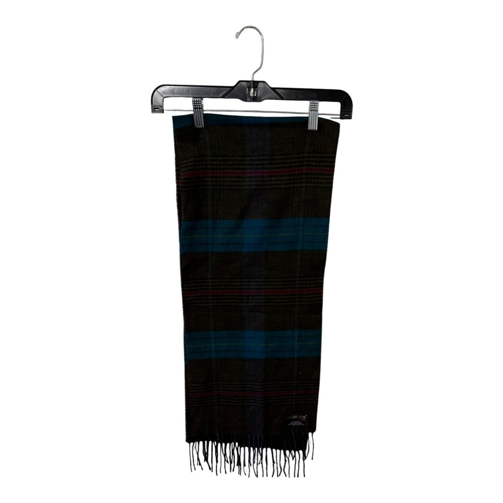 V. Fraas Cashmink Scarf Plaid Green Blue Burgundy Made in West Germany Vintage